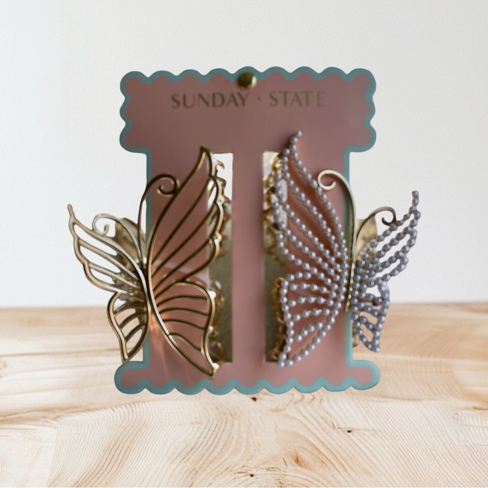 Sunday State Butterfly XL Gold Faux Pearls Hair Clips